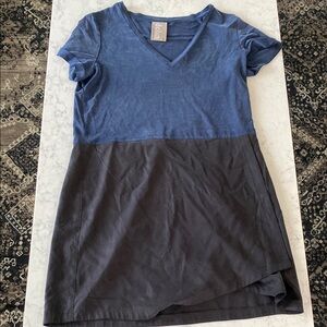 Colorblock V-Neck Dress in Blue and Black